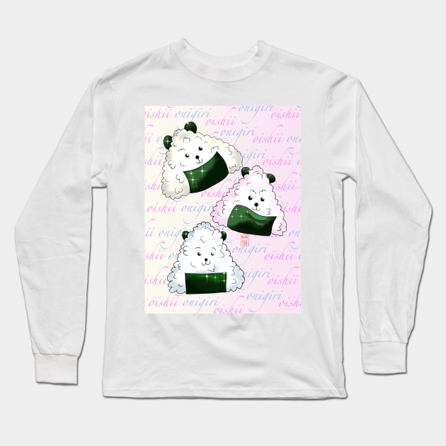 kawaii dog oishii onigiri rice balls Long Sleeve T-Shirt by cuisinecat